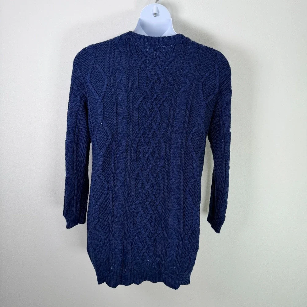 Moda International Navy Blue Cable Knit Wool Blend Crew Neck Tunic Sweater XL